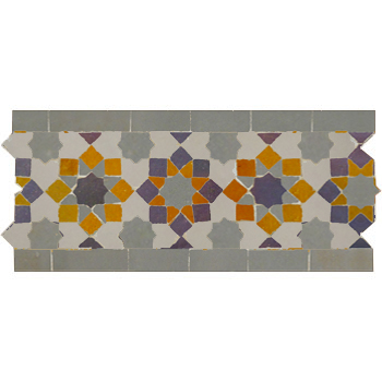 Mosaic House Moroccan tile Tarceeh 25-27-9-8 Ochre,   Purple,   Light Gray,   Dark Gray,    solid zellige, mosaic, zellij, border, glaze, traditional, intricate, stars, star 